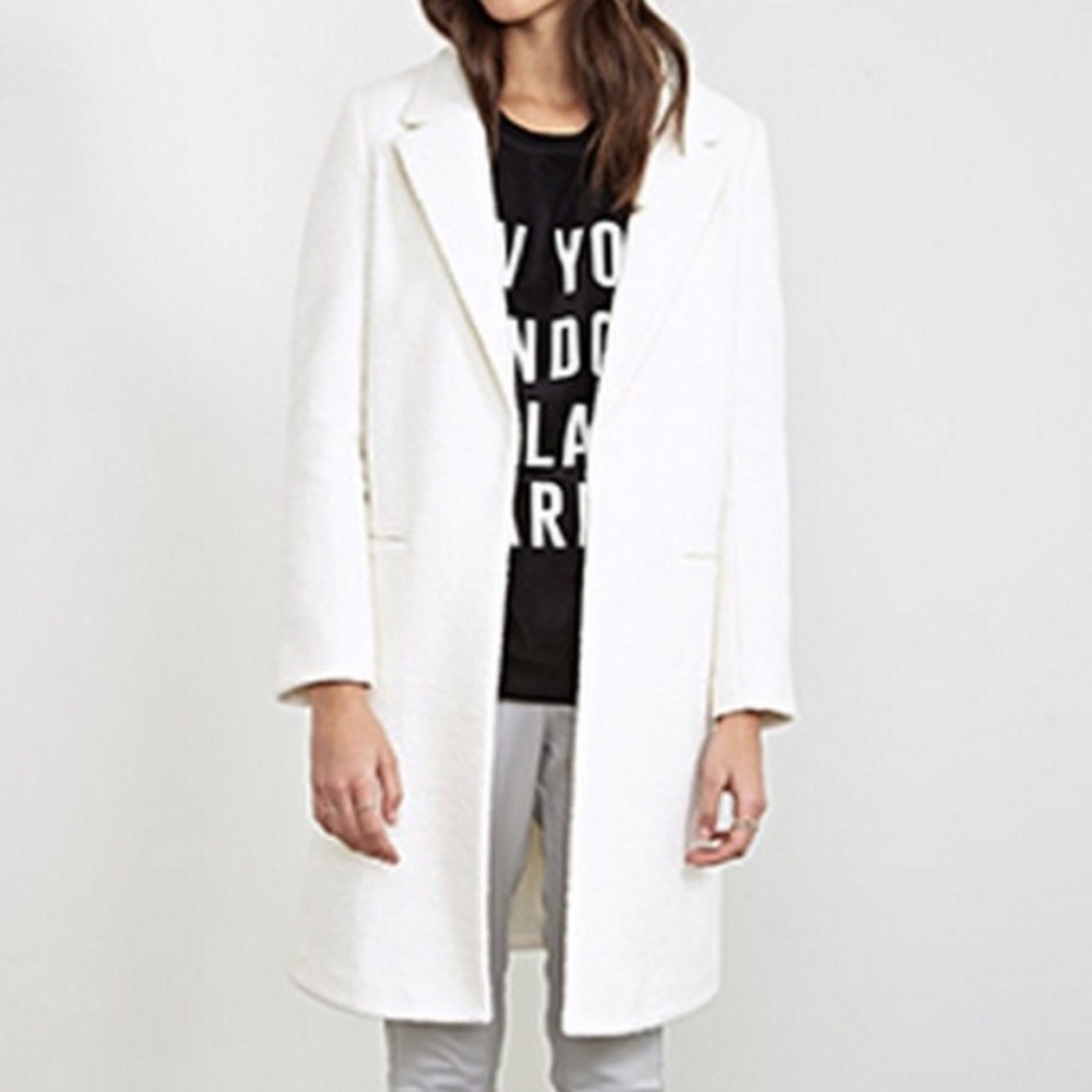 NWOT Forever 21 Boucle Wool Cream Long Line Coat L